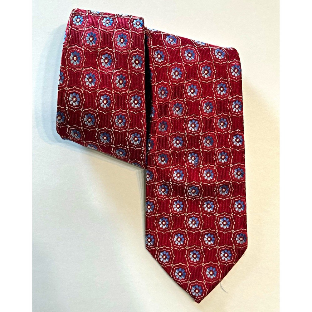 Eagle Mens Silk Necktie Red Geometric Floral Medallion Pattern Handmade Classic